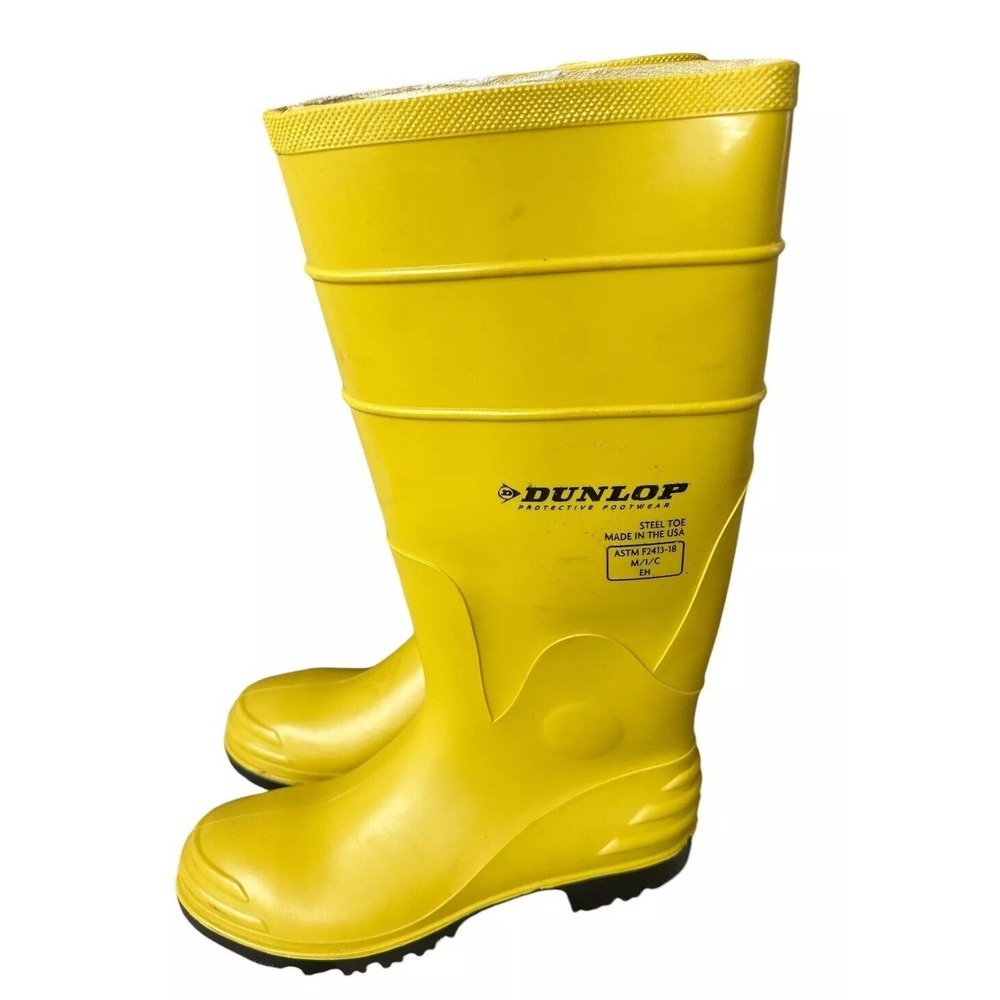 DUNLOP Rubber Boot Unisex  Knee Steel Toe Polyurethane Black Yellow‎ Size 9